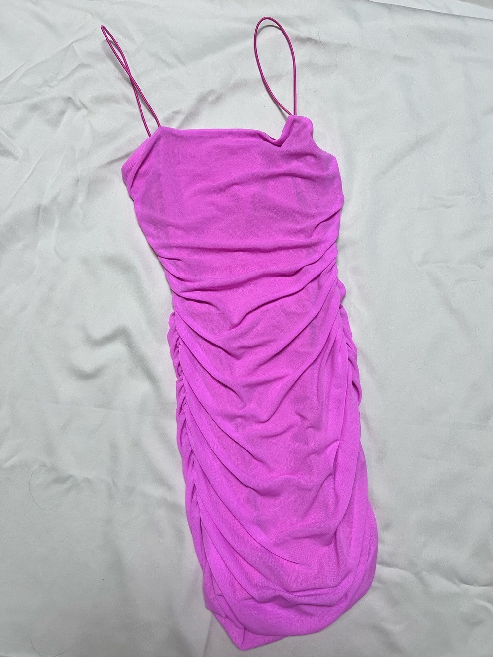Princess Polly Ruched Spaghetti-Strap Mini Dress in Bright Pink